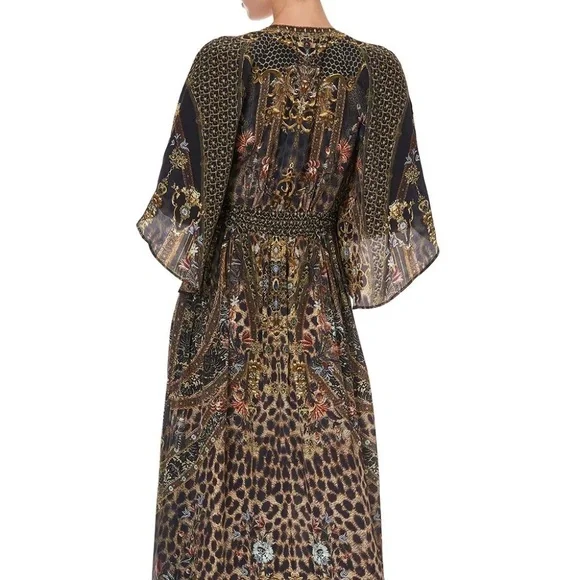 CAMILLA Long Dress With Smocked Waist Bell Sleeves *Abingdon Palace* 100% Silk - Picture 2 of 16
